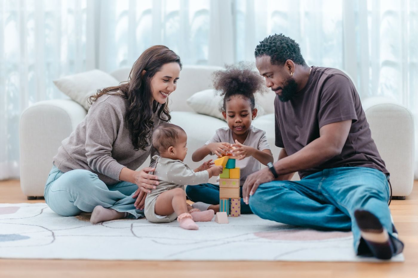 A family playing together at home